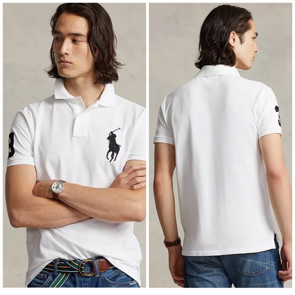 Polo Ralph Lauren Men's Big Pony Custom Fit Mesh White Collar Polo Big Tall 2XB